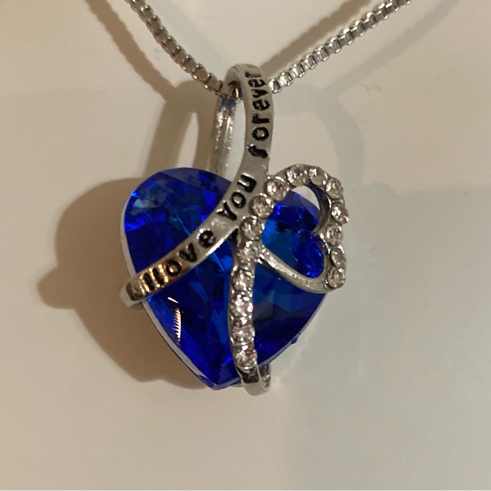 Blue heart “I love you” necklace